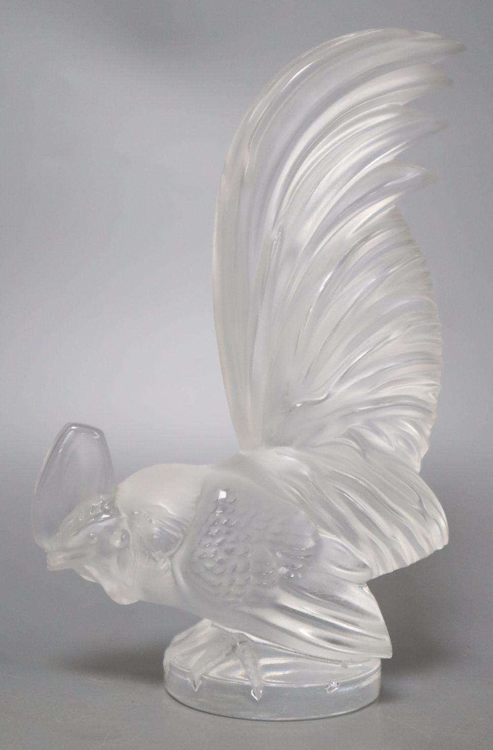 A Lalique glass cockerel car mascot, height 21cm